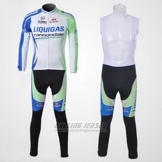 2011 Cycling Jersey Liquigas Cannondale White and Green Long Sleeve and Bib Tight